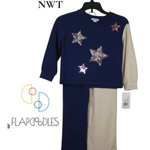 NWT Flapdoodles Navy/Khaki 2 Piece Set with Sequence Stars Size 5